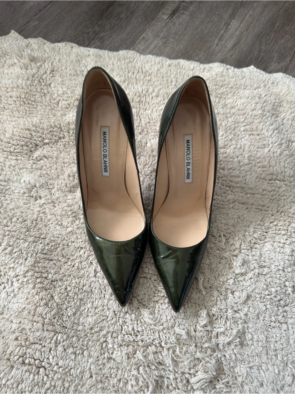 Manolo Blahnik Dark Green Patent Pointed-Toe Pumps